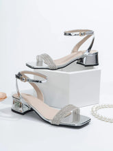 Rhinestone Decor Chunky Heeled Ankle Strap Sandals